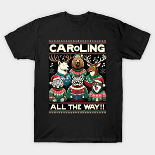 Christmas Caroling All the Way - Ugly Christmas Sweater Wildlife Edition T-Shirt
